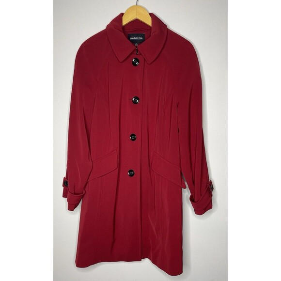 LONDON FOG Women's Long Red Water Resistant Trench Coat 1XL Button Up - Picture 1 of 11